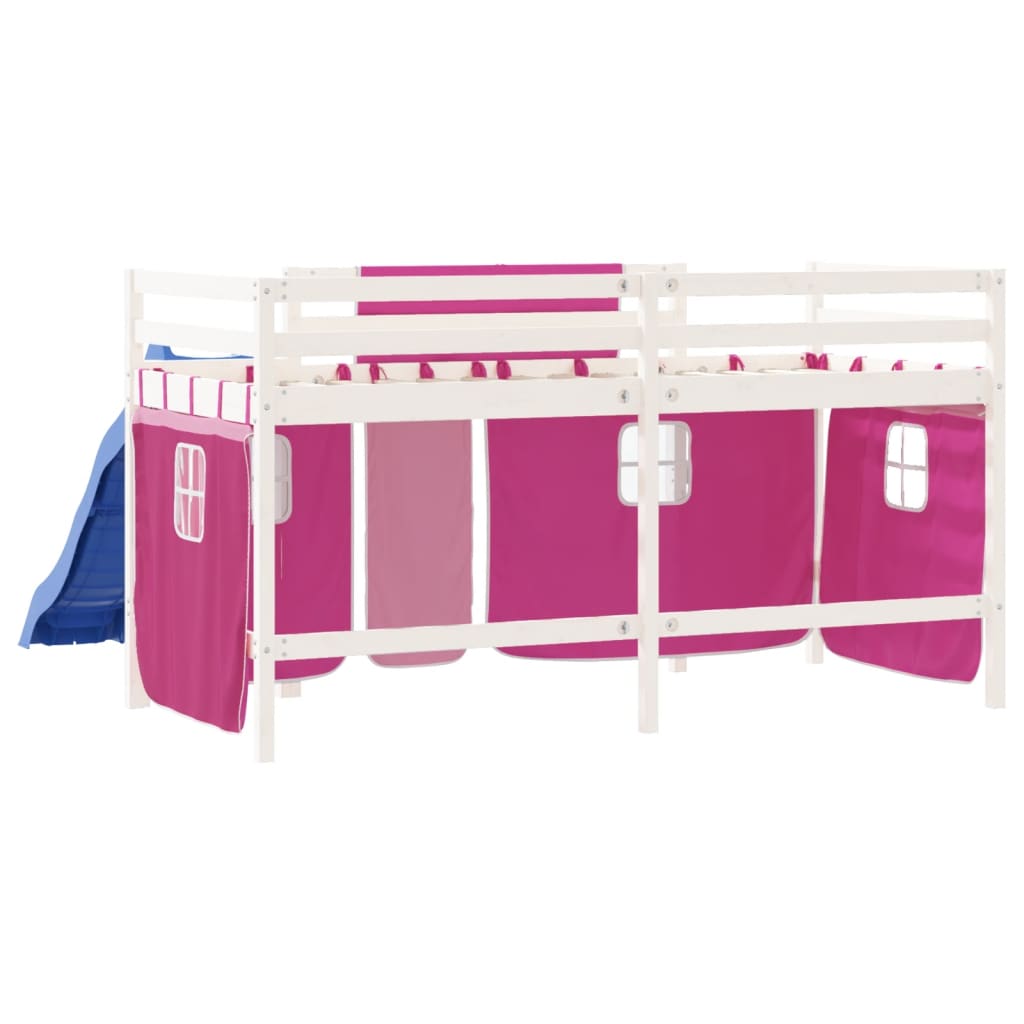 Children's loft bed with curtains pink 90x200 cm solid pine wood