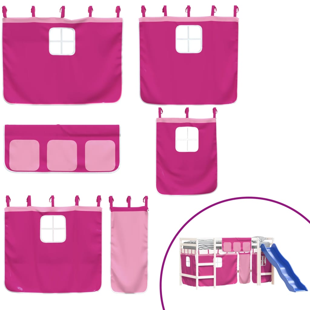Children's loft bed with curtains pink 90x200 cm solid pine wood