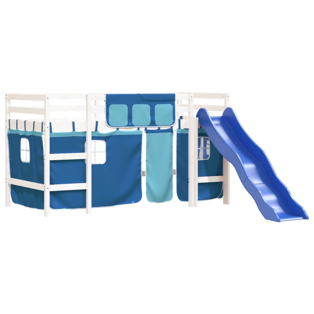 Children's loft bed with curtains blue 90x190 cm solid pine wood