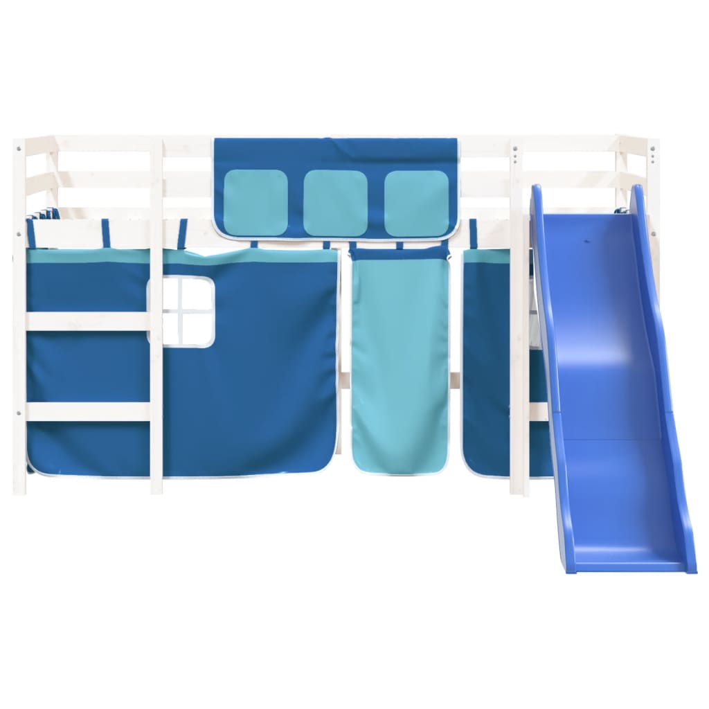 Children's loft bed with curtains blue 90x190 cm solid pine wood