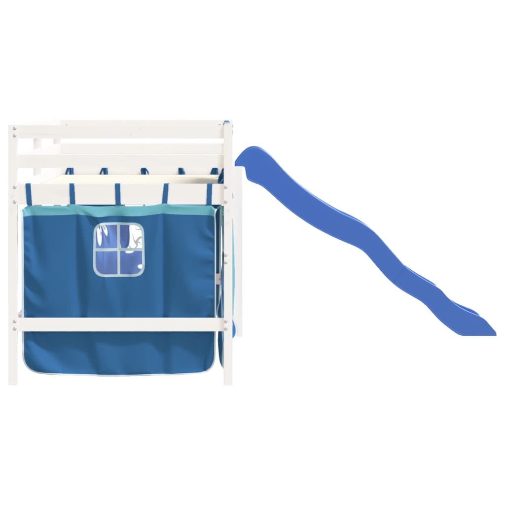 Children's loft bed with curtains blue 90x190 cm solid pine wood