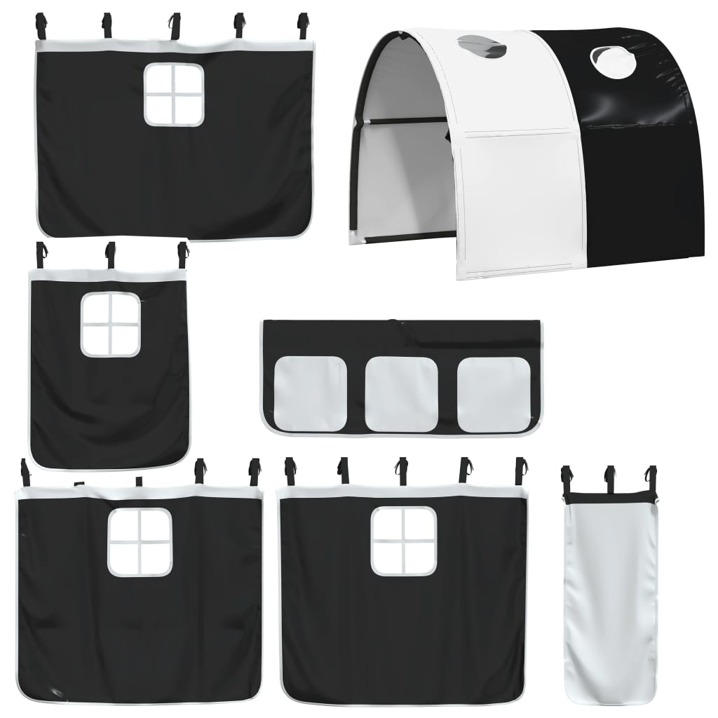 Children's loft bed with tunnel white & black 90x200 cm pinewood