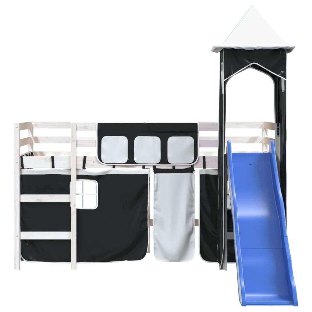 Children's loft bed with tower white & black 90x200 cm pinewood