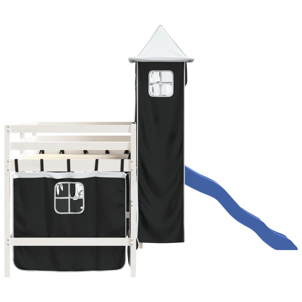 Children's loft bed with tower white & black 90x200 cm pinewood