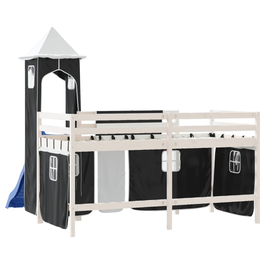 Children's loft bed with tower white & black 90x200 cm pinewood
