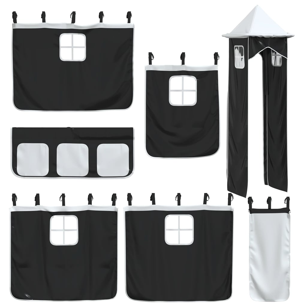 Children's loft bed with tower white & black 90x200 cm pinewood