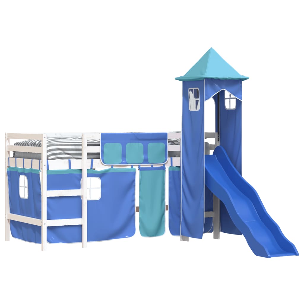 Children's loft bed with tower blue 90x200 cm solid pine wood