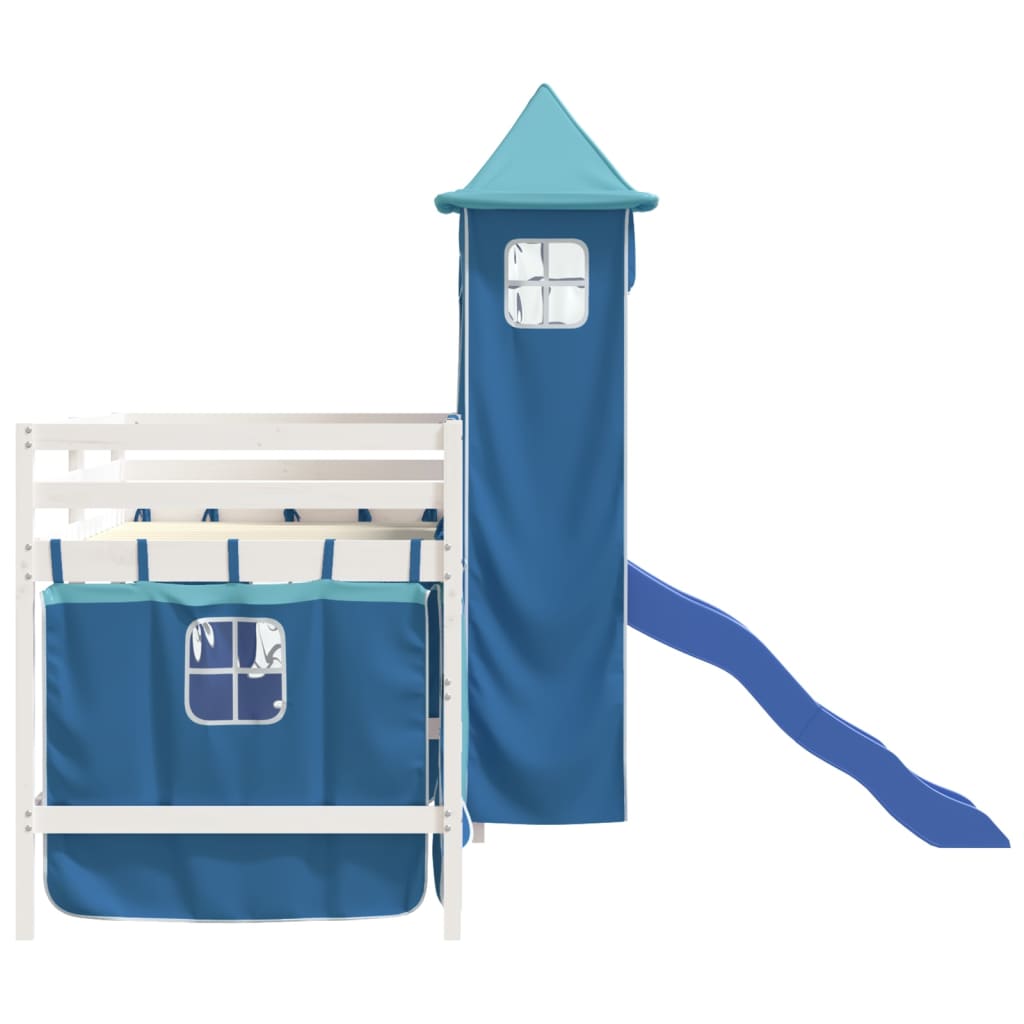 Children's loft bed with tower blue 90x200 cm solid pine wood