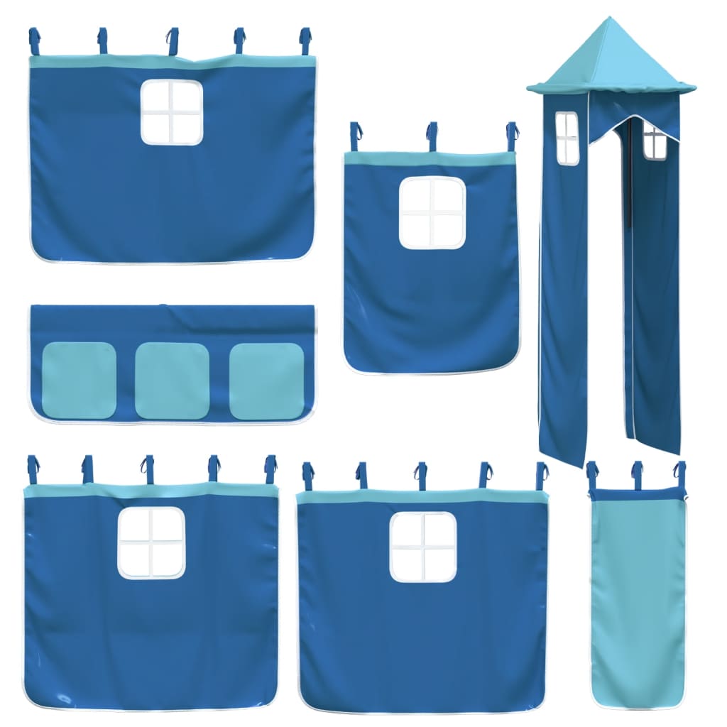 Children's loft bed with tower blue 90x200 cm solid pine wood