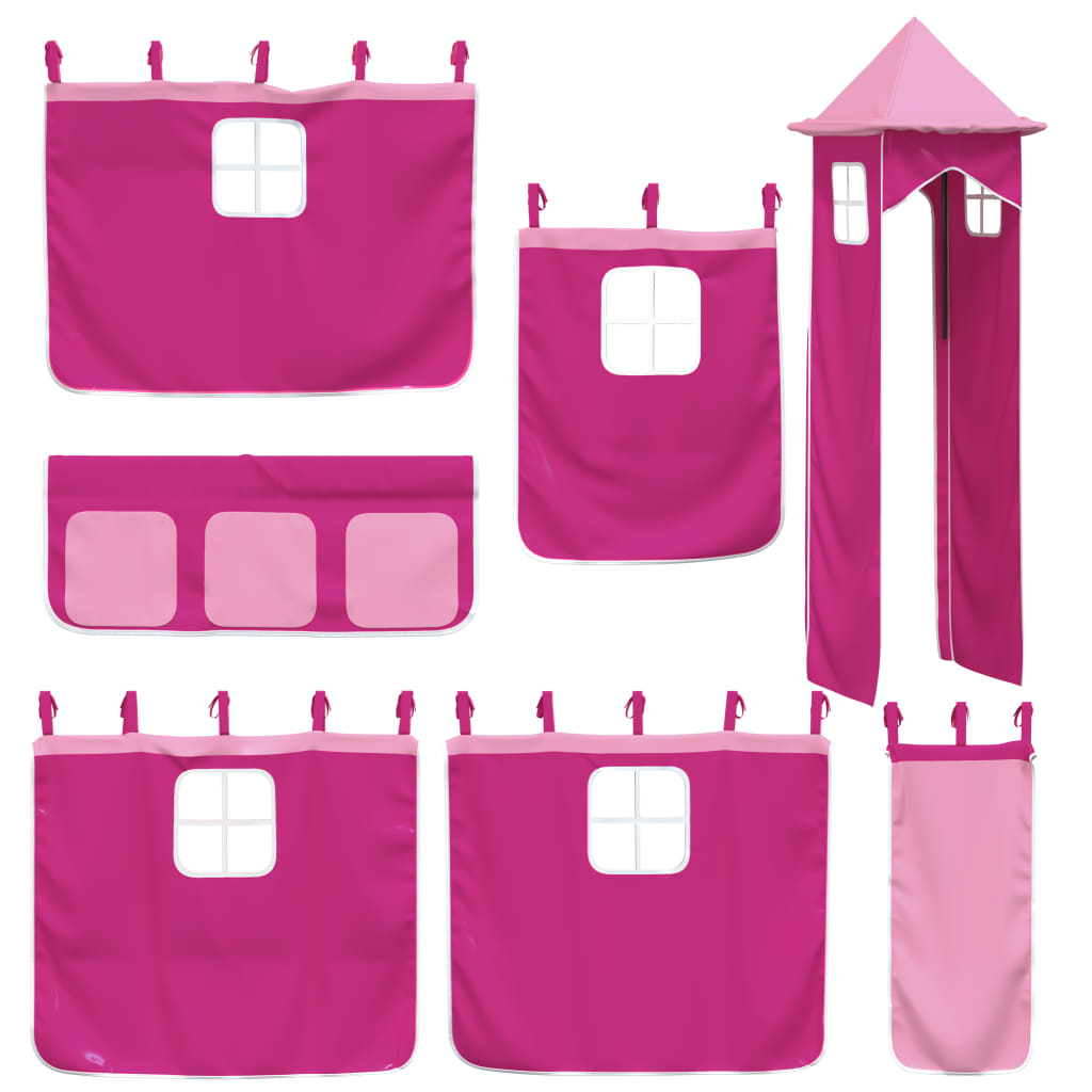 Children's loft bed with tower pink 90x200 cm solid pine wood