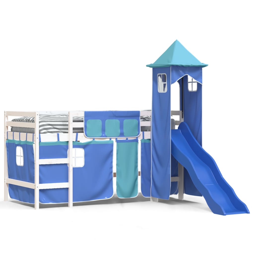 Children's loft bed with tower blue 90x190 cm solid pine wood