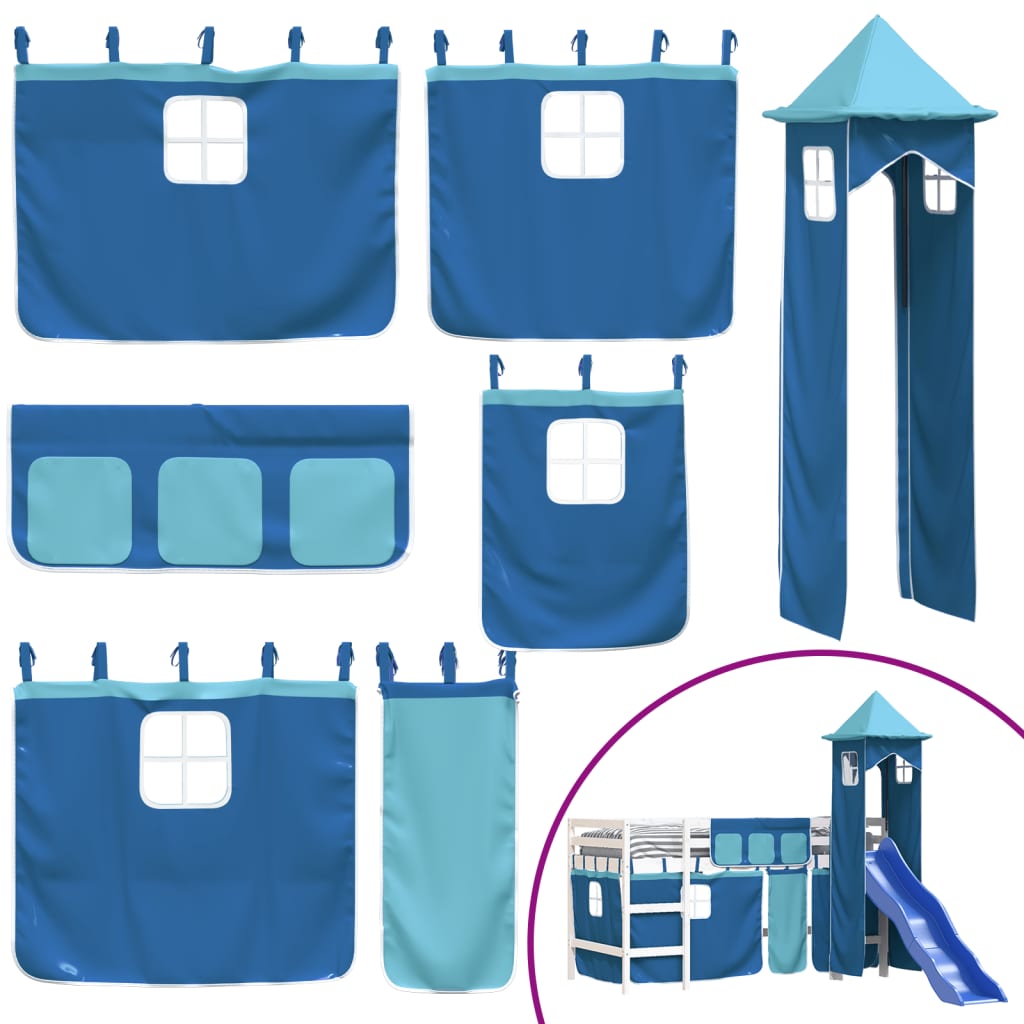 Children's loft bed with tower blue 90x190 cm solid pine wood