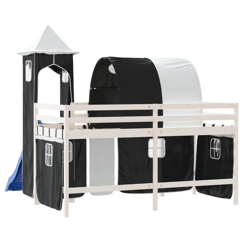 Children's loft bed with tower white & black 90x200 cm pinewood