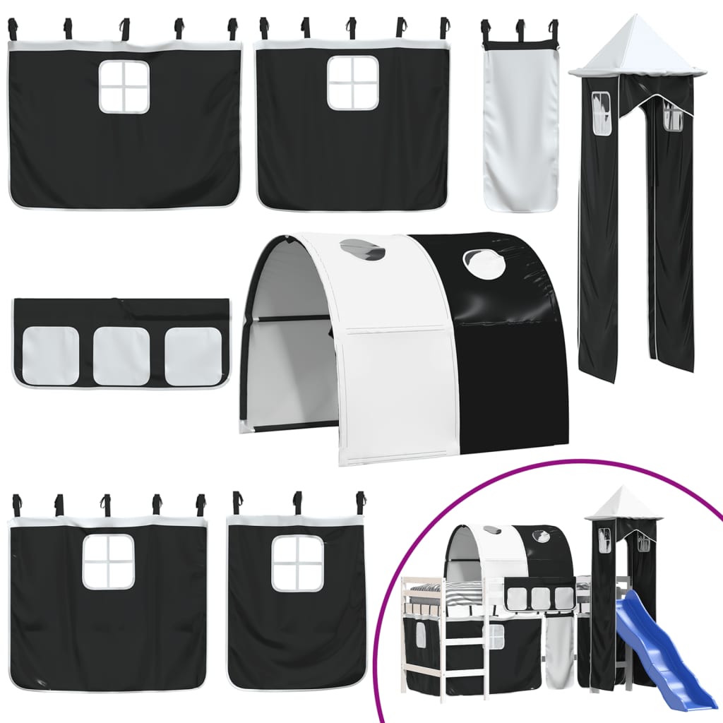 Children's loft bed with tower white & black 90x200 cm pinewood
