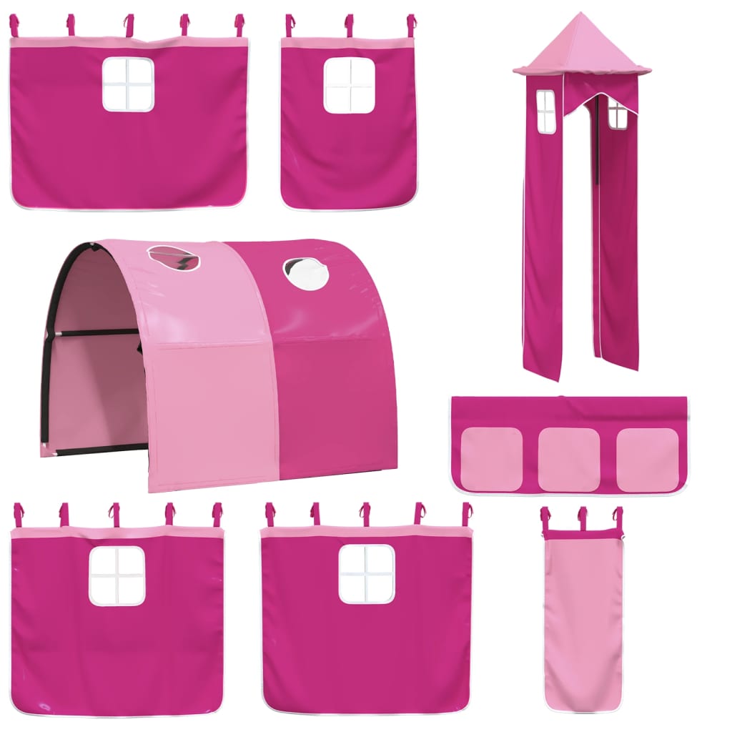 Children's loft bed with tower pink 90x200 cm solid pine wood