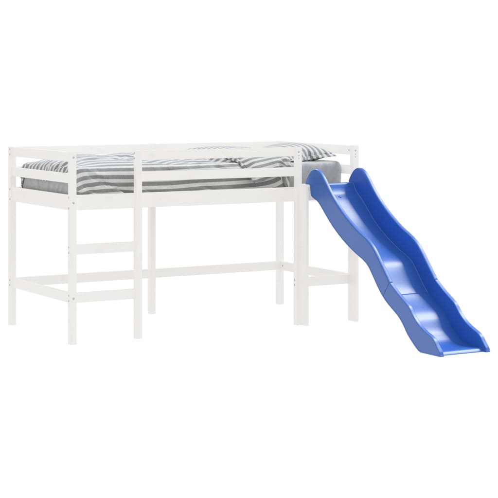 Children's loft bed with slide white 90x190 cm solid pine wood