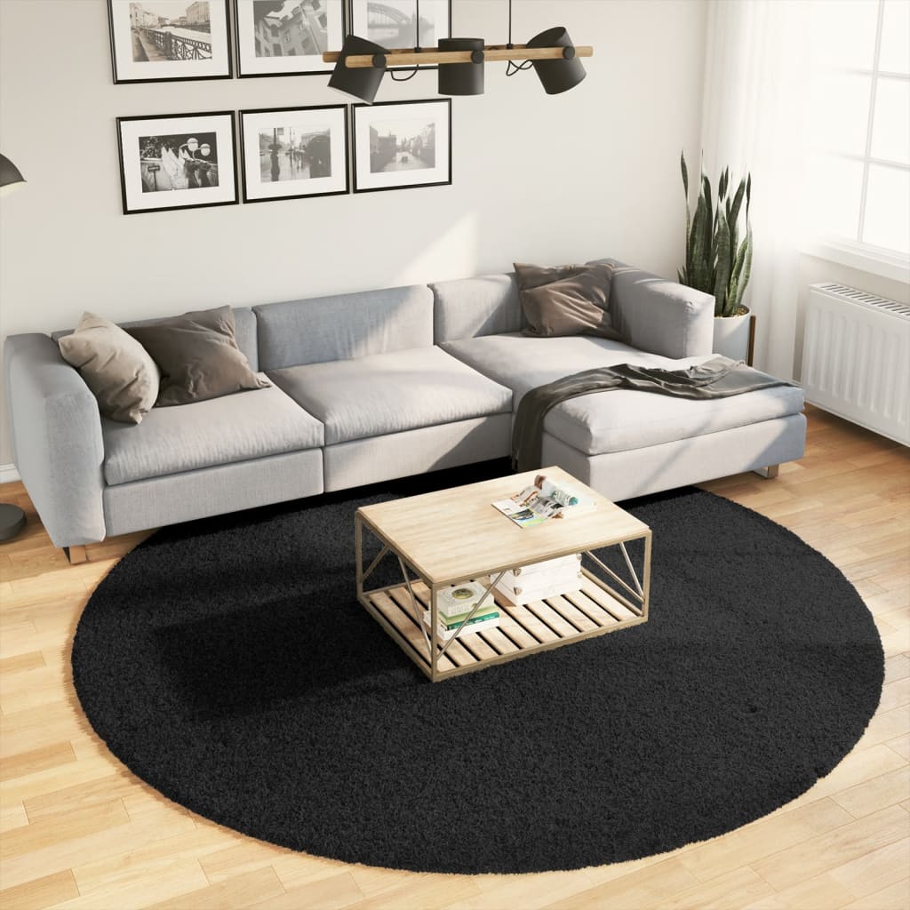 Shaggy carpet PAMPLONA deep pile modern black Ø 240 cm