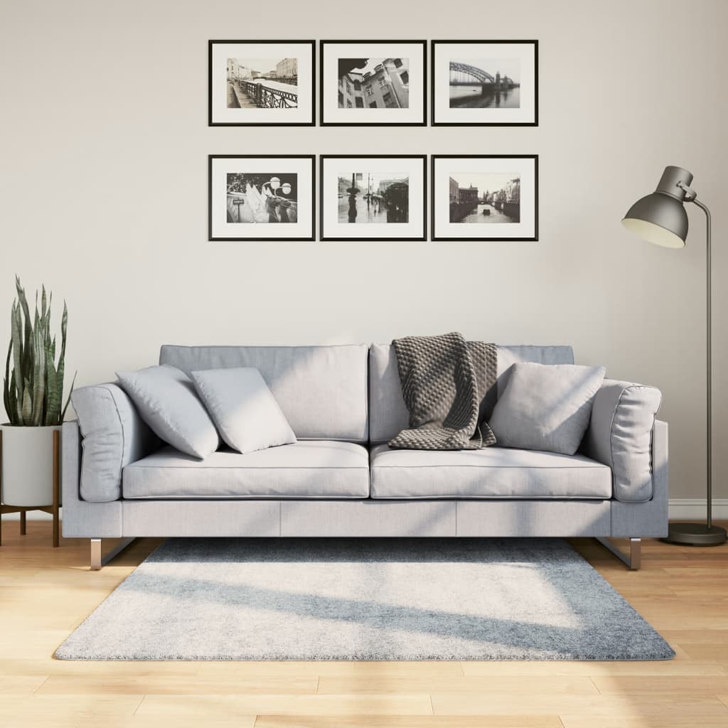 Tapis Shaggy Poils Longs Moderne Bleu 120x120 cm
