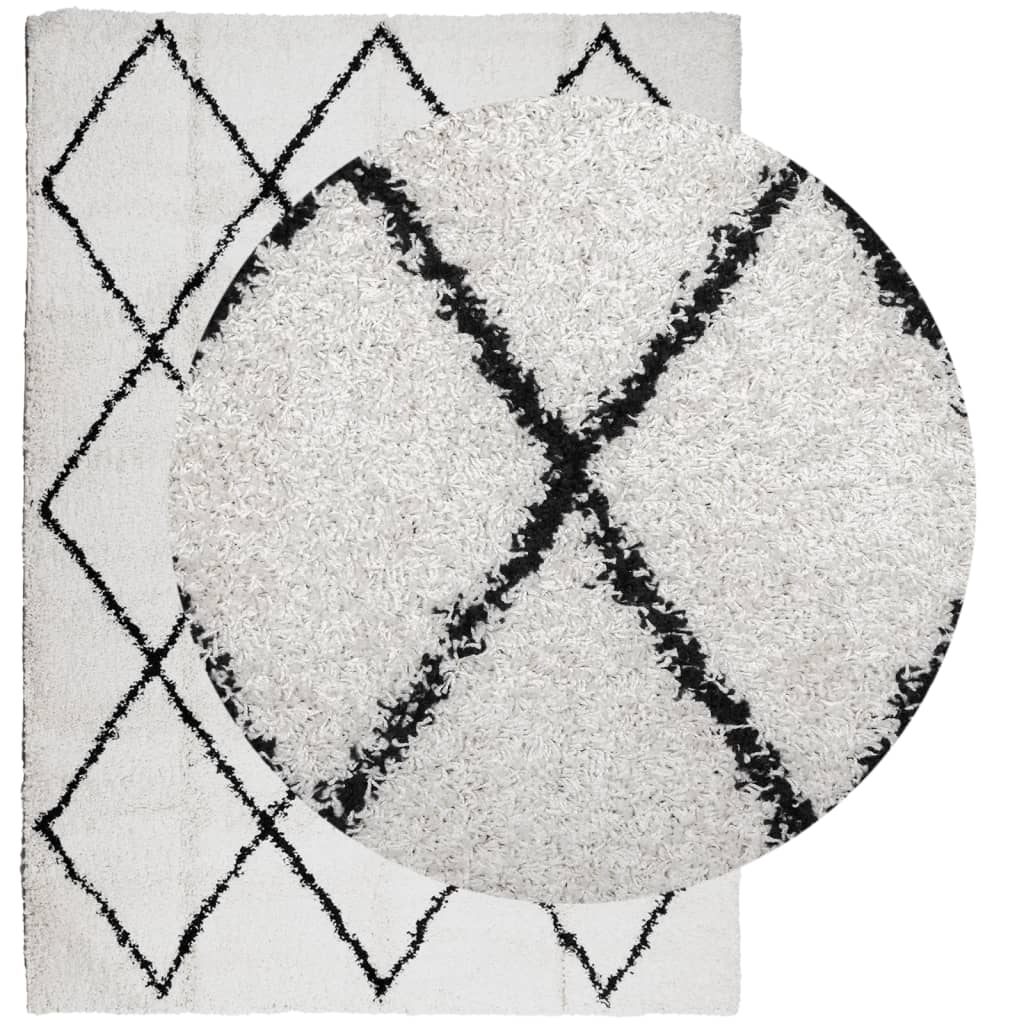 Shaggy-Teppich PAMPLONA Hochflor Modern Creme Schwarz 240x340cm