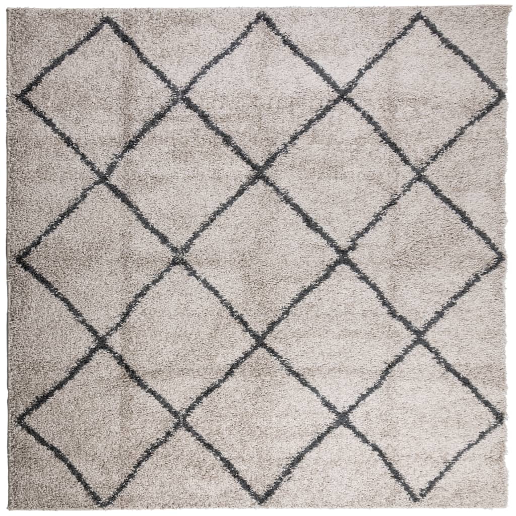 Shaggy Carpet Deep Pile Modern Beige Anthracite 240x240 cm