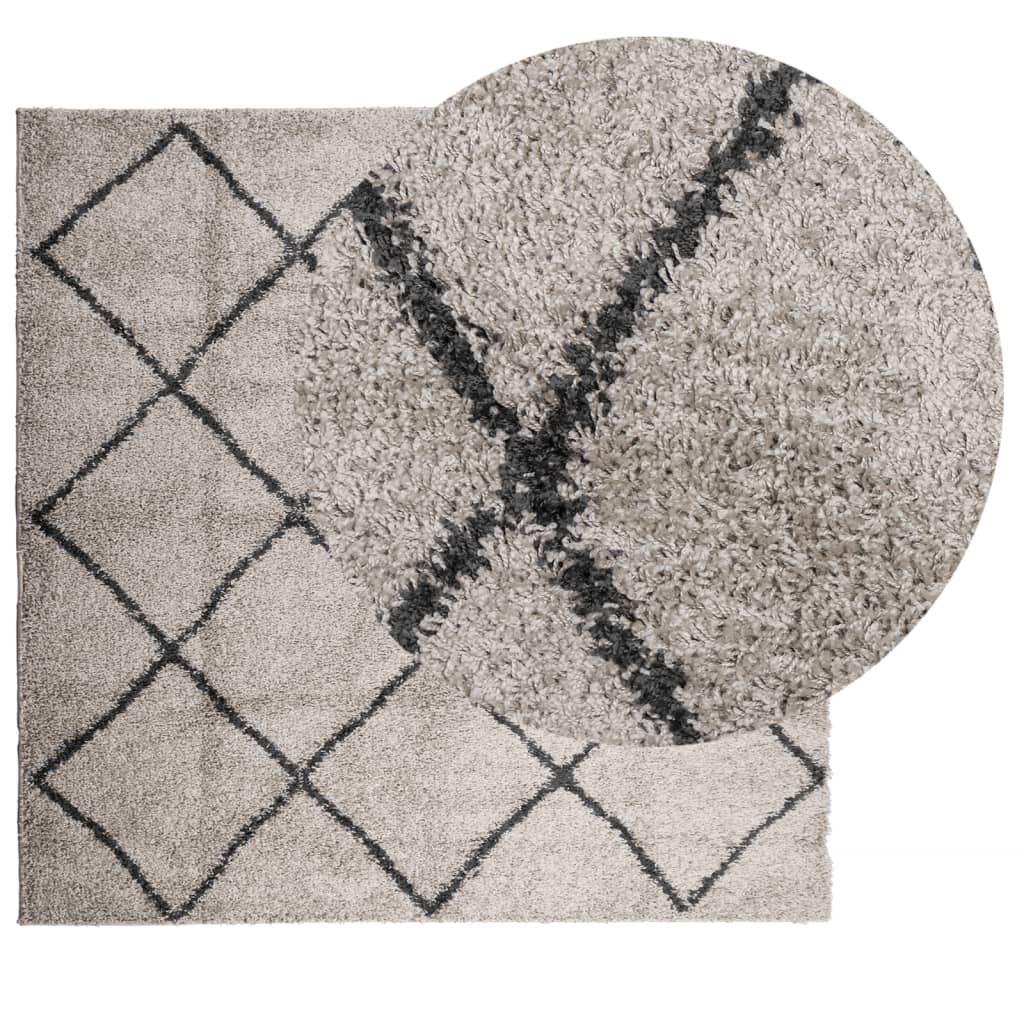 Shaggy Carpet Deep Pile Modern Beige Anthracite 240x240 cm
