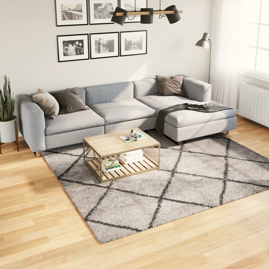 Shaggy Carpet Deep Pile Modern Beige Anthracite 240x240 cm