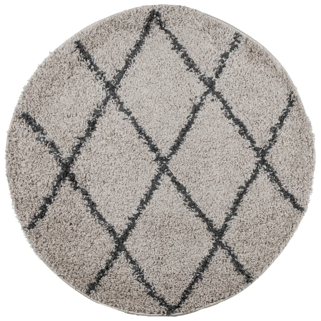 Tapis Shaggy Poils Longs Moderne Beige et Anthracite Ø 80 cm