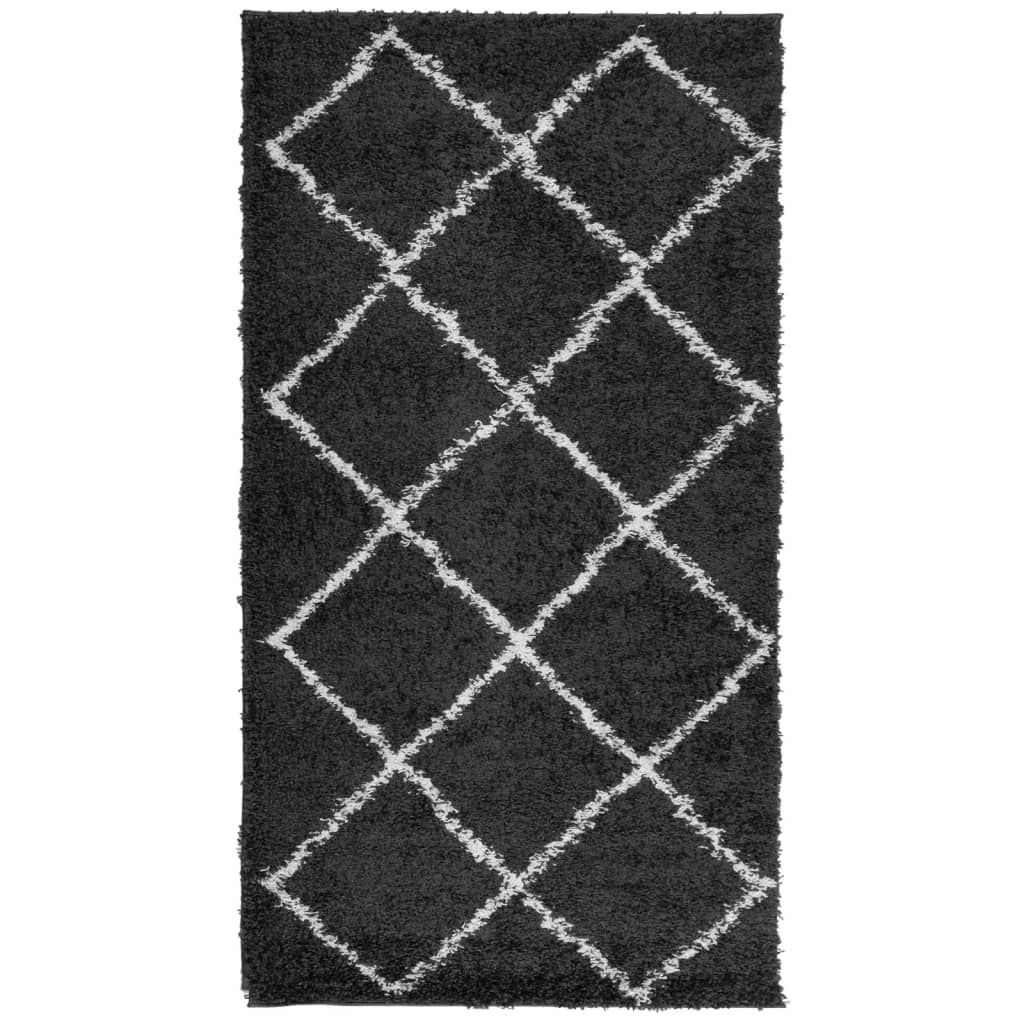 Tapis Shaggy Poils Longs Moderne Noir et Crème 60x110 cm