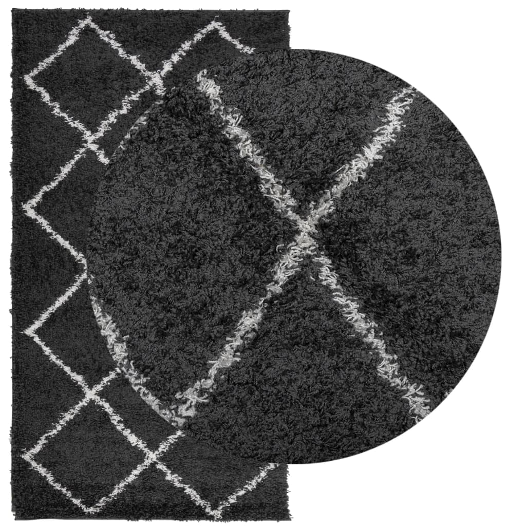 Tapis Shaggy Poils Longs Moderne Noir et Crème 60x110 cm