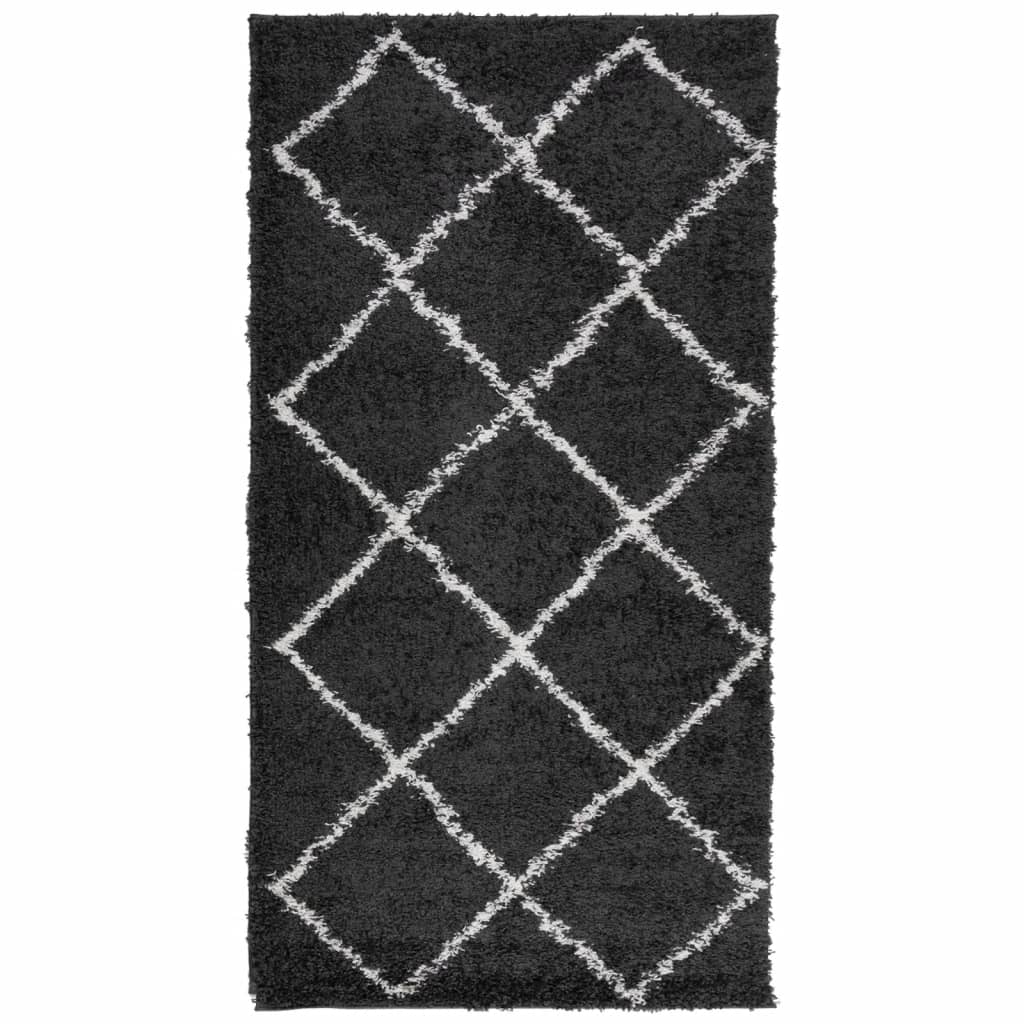 Tapis Shaggy Poils Longs Moderne Noir et Crème 80x150 cm