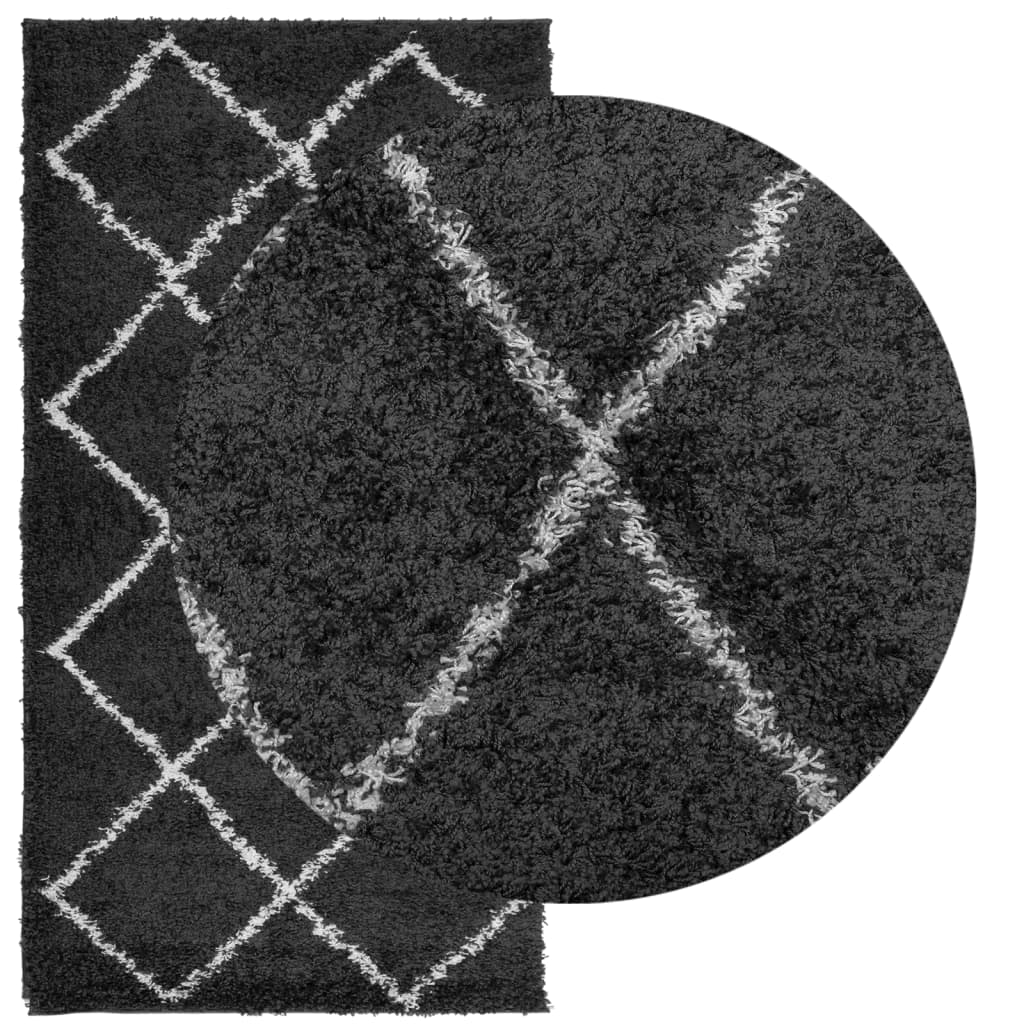 Tapis Shaggy Poils Longs Moderne Noir et Crème 80x150 cm