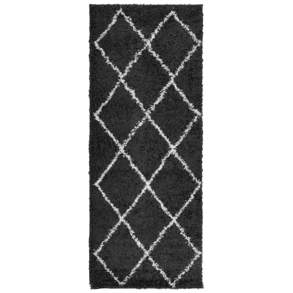 Tapis Shaggy Poils Longs Moderne Noir et Crème 80x200 cm