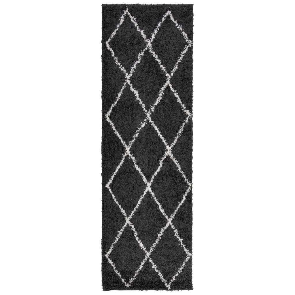 Tapis Shaggy Poils Longs Moderne Noir et Crème 80x250 cm