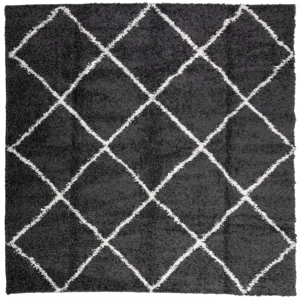 Tapis Shaggy Poils Longs Moderne Noir et Crème 120x120 cm