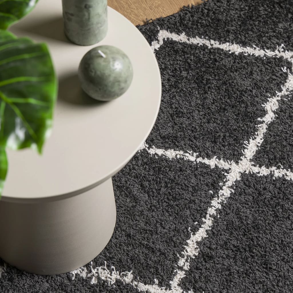 Tapis Shaggy Poils Longs Moderne Noir et Crème 120x120 cm
