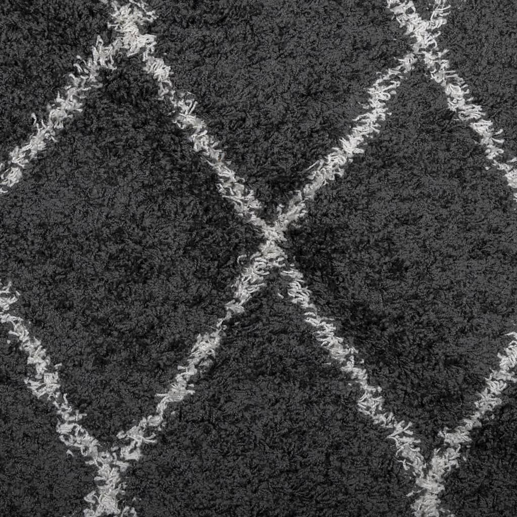 Tapis Shaggy Poils Longs Moderne Noir et Crème 120x120 cm