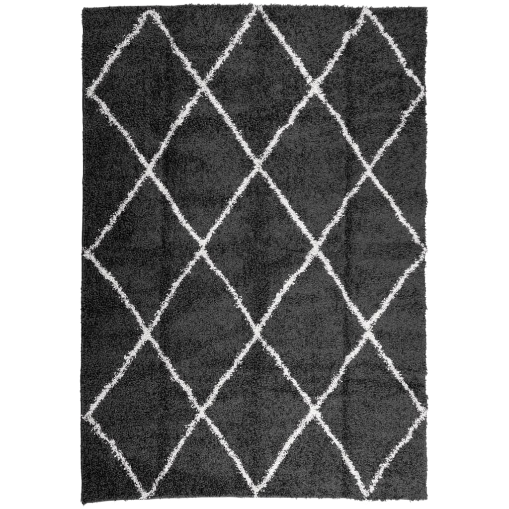Tapis Shaggy Poils Longs Moderne Noir et Crème 120x170 cm