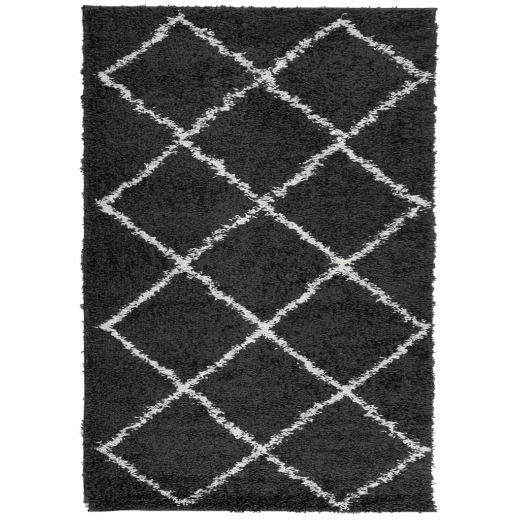 Tapis Shaggy Poils Longs Moderne Noir et Crème 140x200 cm