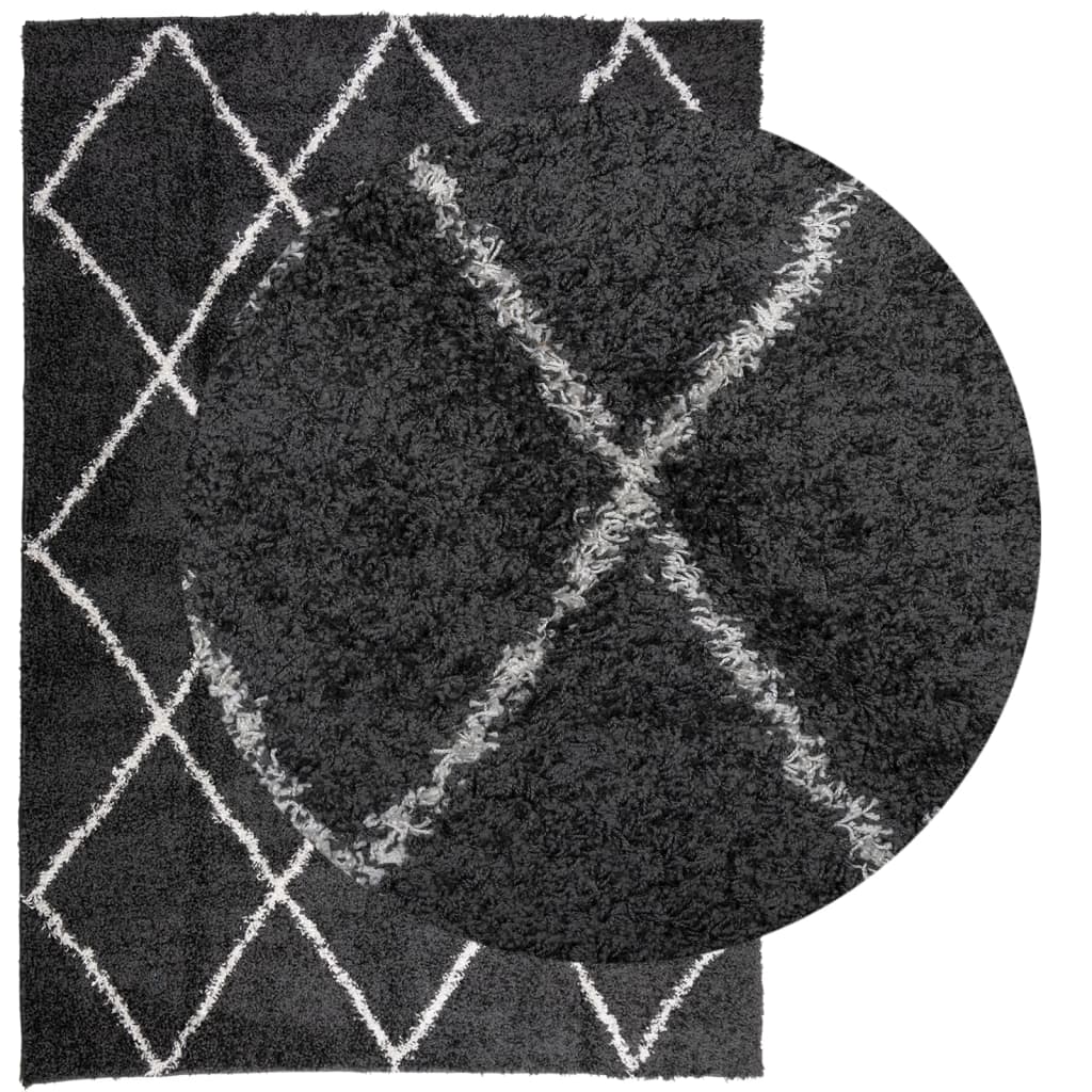 Tapis Shaggy Poils Longs Moderne Noir et Crème 140x200 cm