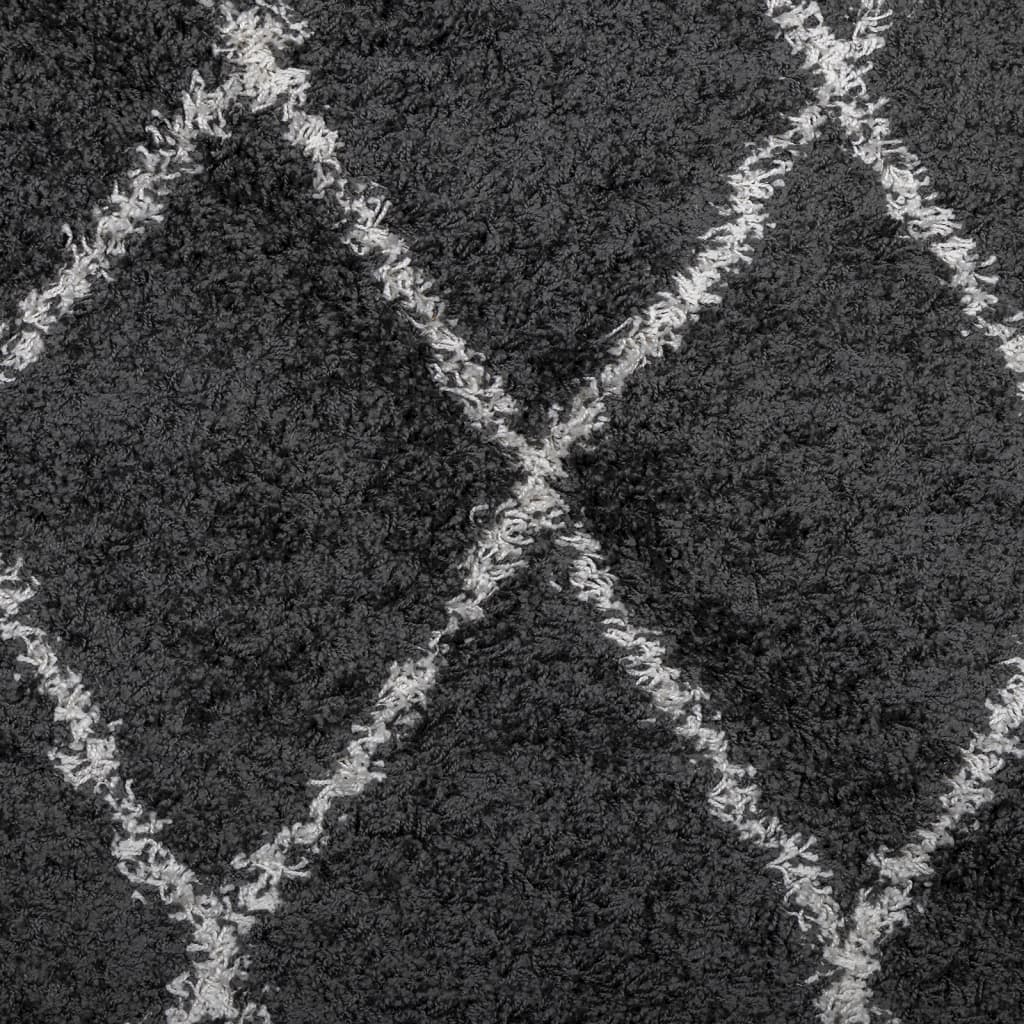 Tapis Shaggy Poils Longs Moderne Noir et Crème 140x200 cm