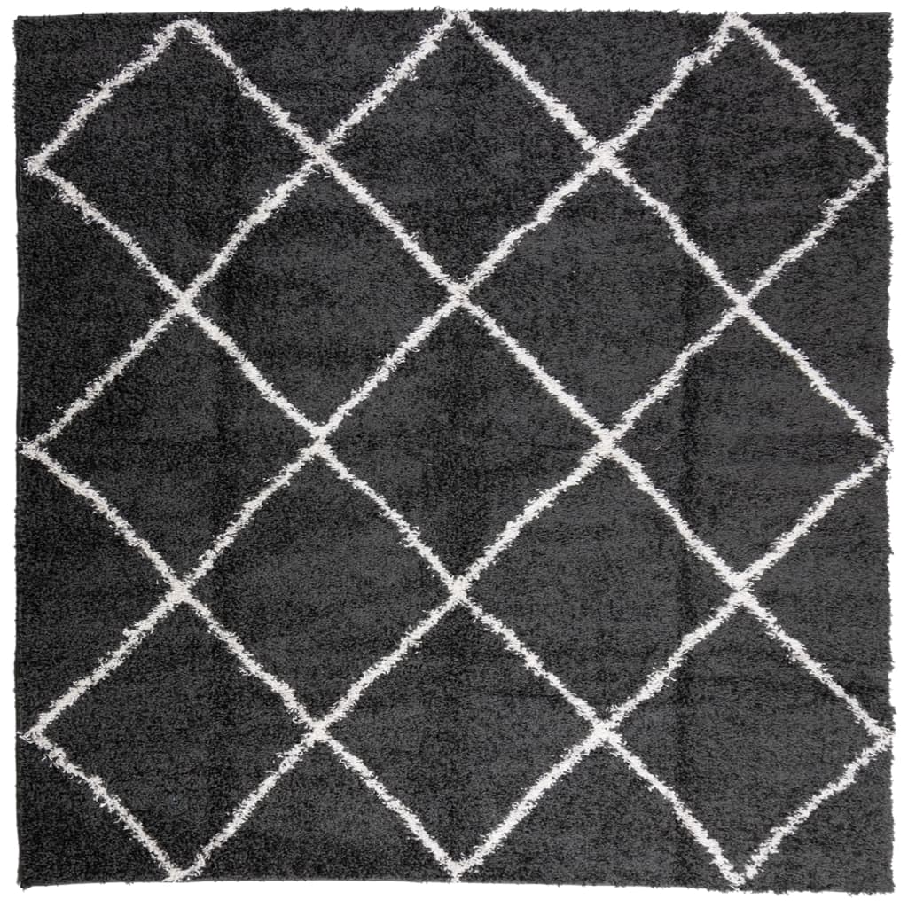 Tapis Shaggy Poils Longs Moderne Noir et Crème 160x160 cm