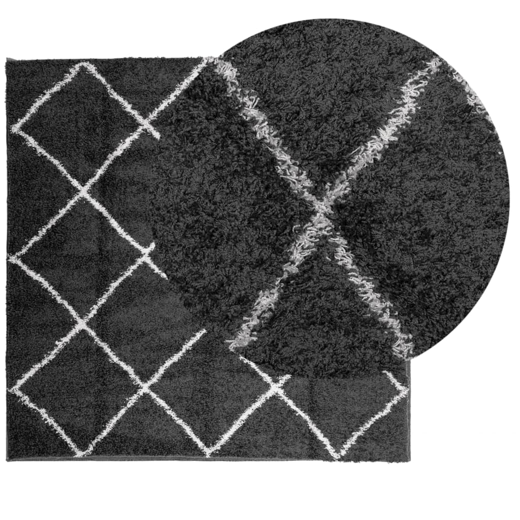 Tapis Shaggy Poils Longs Moderne Noir et Crème 160x160 cm