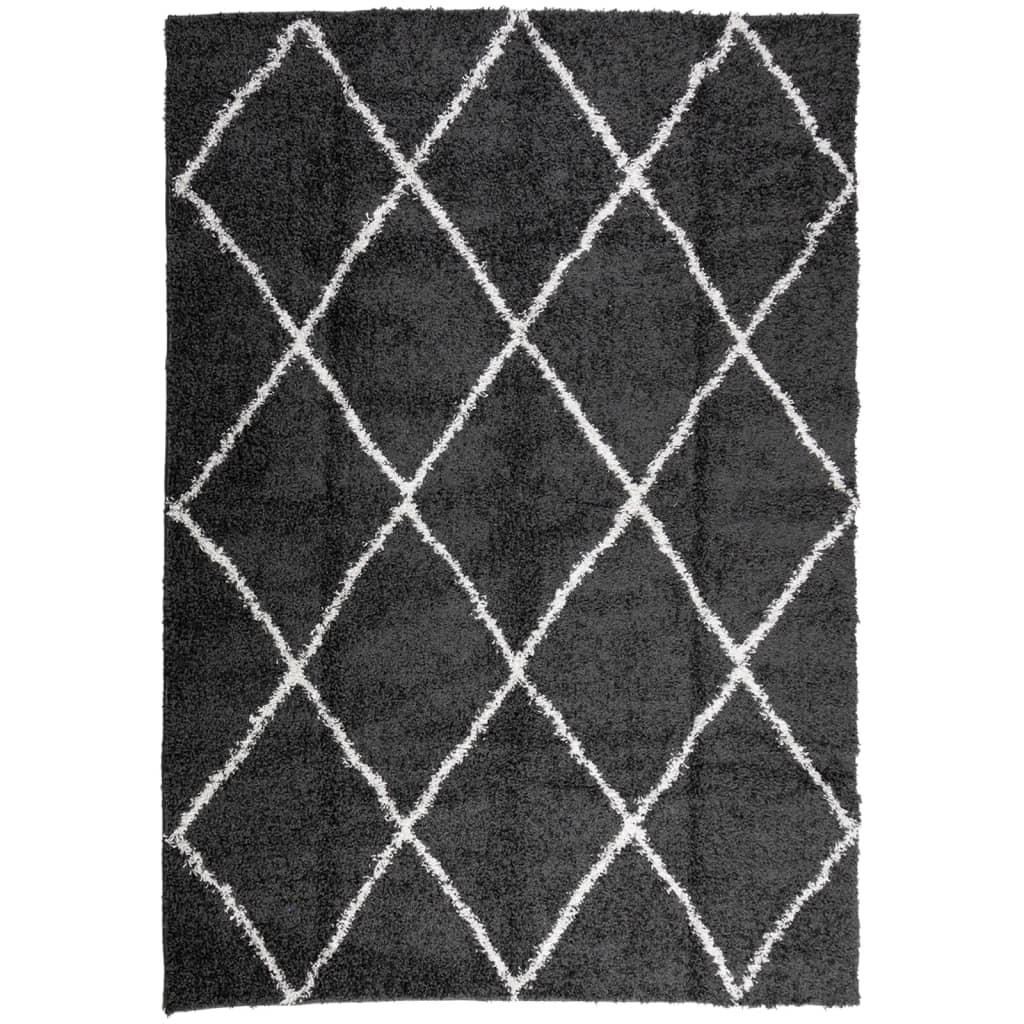 Tapis Shaggy Poils Longs Moderne Noir et Crème 160x230 cm