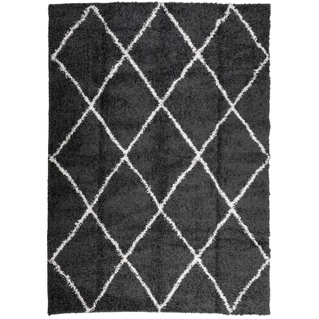 Tapis Shaggy Poils Longs Moderne Noir et Crème 200x280 cm