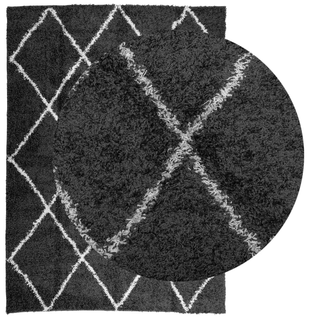 Tapis Shaggy Poils Longs Moderne Noir et Crème 200x280 cm