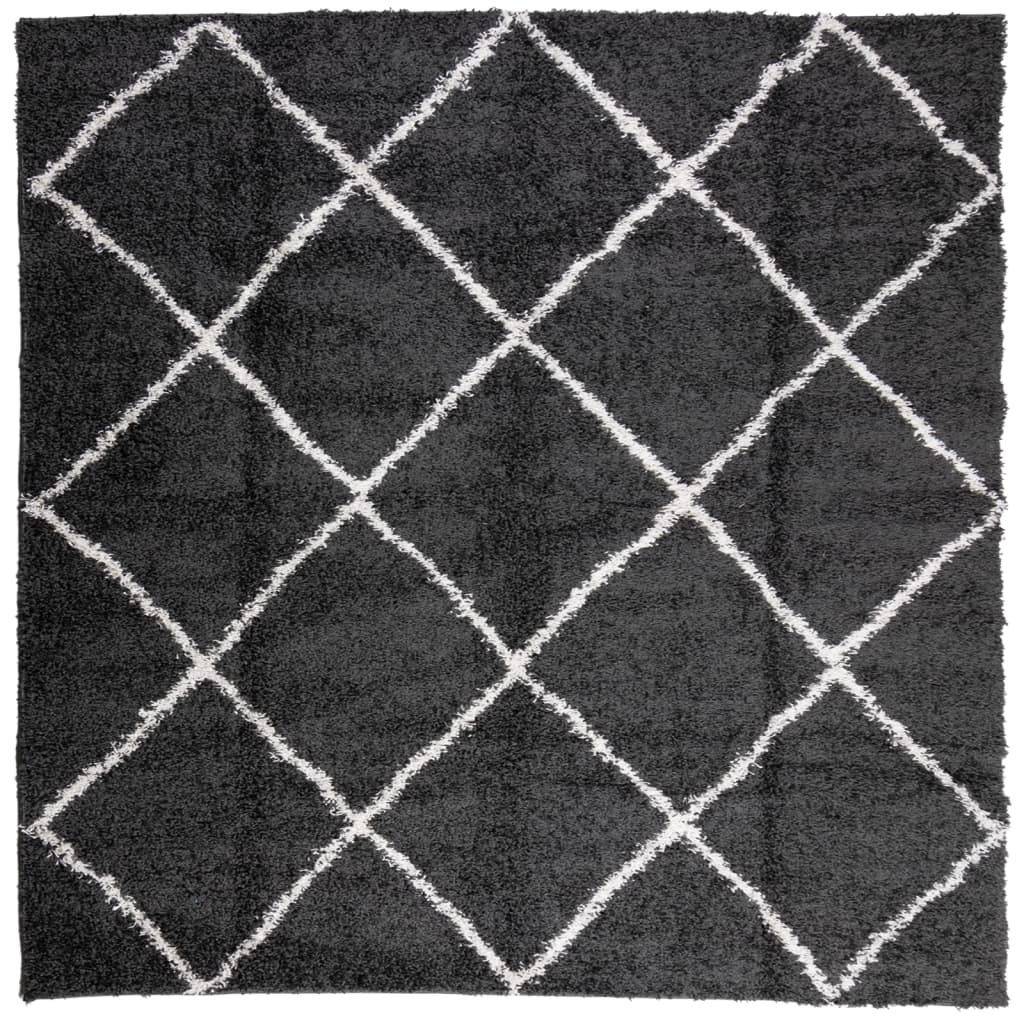 Tapis Shaggy Poils Longs Moderne Noir et Crème 240x240 cm