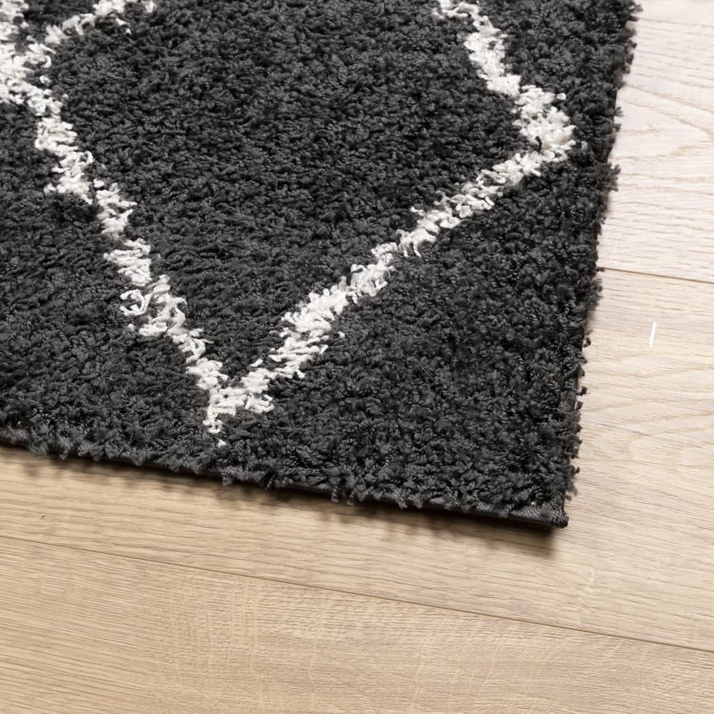 Tapis Shaggy Poils Longs Moderne Noir et Crème 240x240 cm