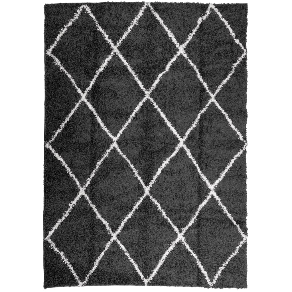 Tapis Shaggy Poils Longs Moderne Noir et Crème 240x340 cm