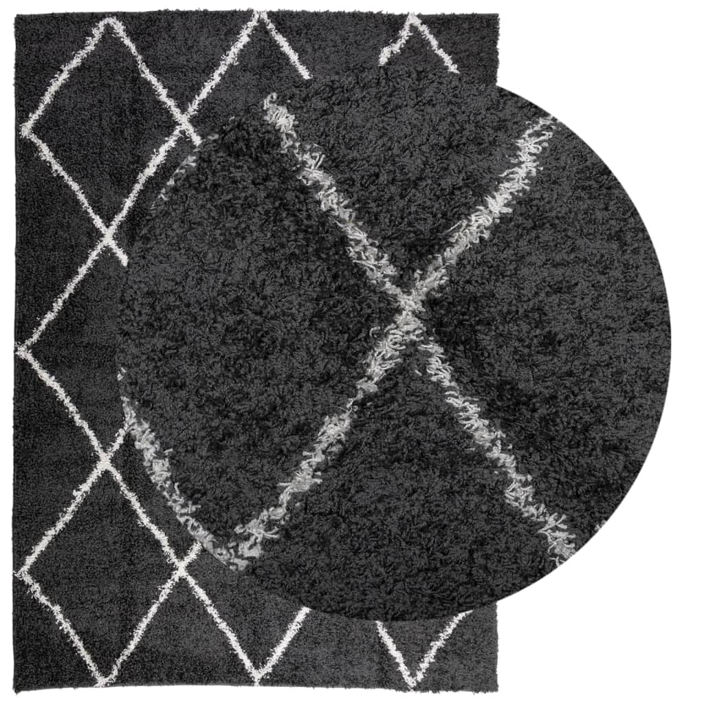 Tapis Shaggy Poils Longs Moderne Noir et Crème 240x340 cm