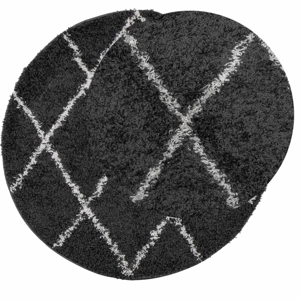 Tapis Shaggy Poils Longs Moderne Noir et Crème Ø 80 cm
